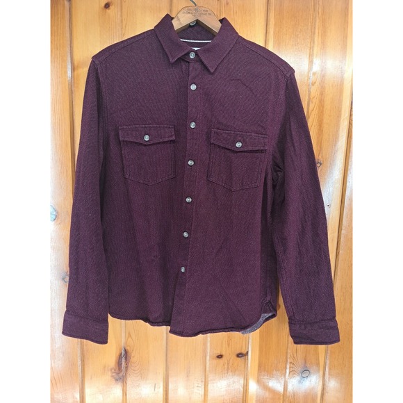 Goodfellow Shirt Mens Medium Maroon Red Textured Fabric Heavy Knit Button Up - Picture 2 of 13